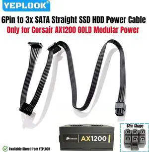 YEPLOOK 6Pin to 3 SATA Male Angle for Corsair AX1200 1200W GOLD, HDD SSD Power Cable for Corsair Professional Series AX1200 Gold Modular Power, 18AWG Tinned Copper Wire 50+15+15 CM YEPLOOK 6Pin to 3 SATA Male Angle for Corsair AX1200 1200W GOLD, HDD SSD Power Cable for Corsair Professional Series AX1200 Gold Modular Power, 18AWG Tinned Copper Wire 50+15+15 CM