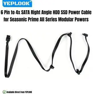 YEPLOOK 6Pin to 4 SATA Right Angle Power Cable for Seasonic PRIME Titanium/Platinum/Gold/SNOWSILENT 1300W, 1000W, 850W, 750W, 650W, 550W YEPLOOK 6Pin to 4 SATA Right Angle Power Cable for Seasonic PRIME Titanium/Platinum/Gold/SNOWSILENT 1300W, 1000W, 850W, 750W, 650W, 550W