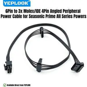 YEPLOOK 6Pin to 3 Molex/IDE 4Pin Perif PATA Power Cable for Seasonic PRIME Titanium/Platinum/Gold/SnowSilent 1300W/1000W/850W/750W/650W/550W PSU YEPLOOK 6Pin to 3 Molex/IDE 4Pin Perif PATA Power Cable for Seasonic PRIME Titanium/Platinum/Gold/SnowSilent 1300W/1000W/850W/750W/650W/550W PSU