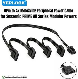 YEPLOOK 6Pin to 4 Molex/IDE 4Pin PATA PERIPHERAL Power Cable for Seasonic PRIME Titanium/Platinum/Gold/SnowSilent 1300W, 1000W, 850W, 750W, 650W YEPLOOK 6Pin to 4 Molex/IDE 4Pin PATA PERIPHERAL Power Cable for Seasonic PRIME Titanium/Platinum/Gold/SnowSilent 1300W, 1000W, 850W, 750W, 650W