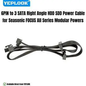 6Pin to 3 SATA Angled SSD HDD Power Cable for Seasonic FOCUS Gold & Platinum Modular Powers 550W, 650W, 750W, 850W, 1000W, 1300W 6Pin to 3 SATA Angled SSD HDD Power Cable for Seasonic FOCUS Gold & Platinum Modular Powers 550W, 650W, 750W, 850W, 1000W, 1300W