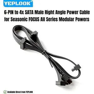 6-PIN to 4x SATA Male Right Angle HDD SSD Power Cable for Seasonic FOCUS 1300W, 1000W, 850W, 750W, 650W, 550W Modular Powers 6-PIN to 4x SATA Male Right Angle HDD SSD Power Cable for Seasonic FOCUS 1300W, 1000W, 850W, 750W, 650W, 550W Modular Powers