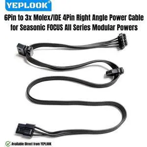 6Pin to 3x Molex IDE 4Pin Right Angle PATA Power Cable for Seasonic FOCUS Platinum & Gold 550W, 650W, 750W, 850W, 1000W Modulars 6Pin to 3x Molex IDE 4Pin Right Angle PATA Power Cable for Seasonic FOCUS Platinum & Gold 550W, 650W, 750W, 850W, 1000W Modulars