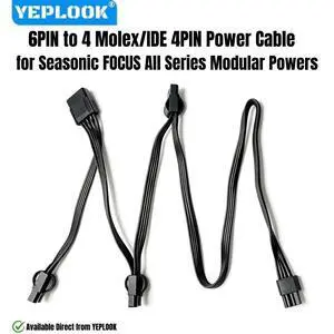 6Pin to 4 Molex/IDE 4Pin Straight Perif Power Cable for Seasonic FOCUS 1300W, 1000W, 850W, 750W, 650W, 550W Series Modular Power 6Pin to 4 Molex/IDE 4Pin Straight Perif Power Cable for Seasonic FOCUS 1300W, 1000W, 850W, 750W, 650W, 550W Series Modular Power