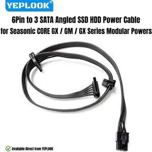 YEPLOOK 6Pin to 3 SATA Angle HDD SSD Power Cable for Seasonic CORE GX/GM/GC 650W, 550W, 500W All Series Modular Powers, 18AWG 50+15+15CM YEPLOOK 6Pin to 3 SATA Angle HDD SSD Power Cable for Seasonic CORE GX/GM/GC 650W, 550W, 500W All Series Modular Powers, 18AWG 50+15+15CM