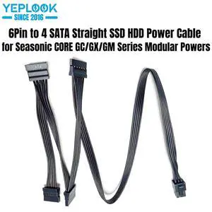 YEPLOOK 6Pin to 4 SATA Straight SSD HDD Power Cable for Seasonic CORE 650W, 550W, 500W GX/GC/GM Series Modular PSUs, 18AWG 50+15+15+15CM YEPLOOK 6Pin to 4 SATA Straight SSD HDD Power Cable for Seasonic CORE 650W, 550W, 500W GX/GC/GM Series Modular PSUs, 18AWG 50+15+15+15CM