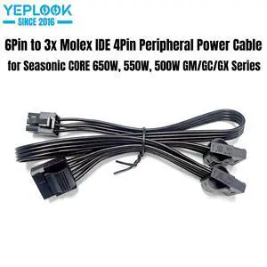 YEPLOOK 6Pin to 3x Molex/IDE Straight Peripheral PATA 4Pin Power Cable for Seasonic CORE 650W, 550W, 500W GM/GC/GX Series Modular Powers YEPLOOK 6Pin to 3x Molex/IDE Straight Peripheral PATA 4Pin Power Cable for Seasonic CORE 650W, 550W, 500W GM/GC/GX Series Modular Powers