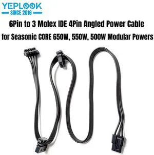 YEPLOOK 6Pin to 3x Molex IDE 4Pin Angled Perif Power Cable for Seasonic CORE 650W, 550W, 500W GC/GX/GM Series Modular Powers, 50+15+15CM YEPLOOK 6Pin to 3x Molex IDE 4Pin Angled Perif Power Cable for Seasonic CORE 650W, 550W, 500W GC/GX/GM Series Modular Powers, 50+15+15CM