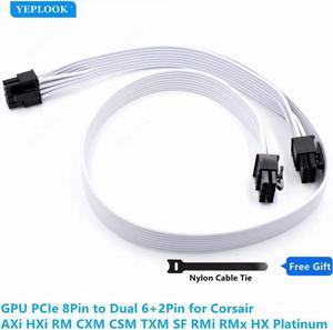 CORSAIR White GPU Power Cable PSU 8Pin to Dual PCIe 8Pin 6+2Pin 18AWG 60CM for CORSAIR CX550F CX650F CX750F RGB Modular Power