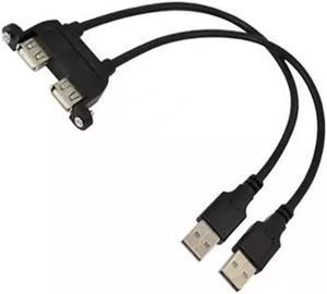 25cm Dual USB 2.0 A female panel mount to 2 USB A male extension cable