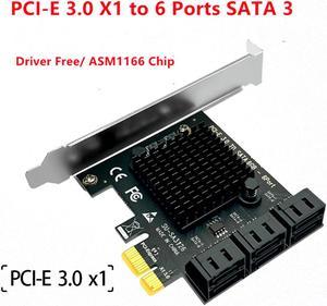 PCI-E x1 to 6 Ports SATA3.0 Adapter Expansion Card PCIe SATA Controller for HDD Support 10T 12T Above ASMedia ASM1166 Miner Card With 2U High and Low Profile Bracket