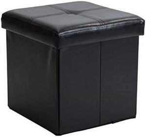Simplify Folding Storage Ottoman, Toy Box chest, Faux Leather,Tufted Padded Seating, Bench, Foot Rest, Stool, Single, Black