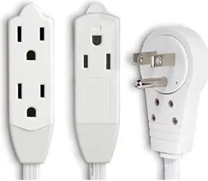 Maximm cable 1 Ft 360 Rotating Flat Plug Extension cord/Wire, 16 AWg 12 Inch Multi 3 Outlet Extension Wire, 3 Prong grounded Wire - White - UL Listed
