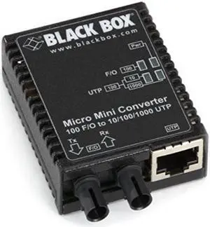 Black Box Micro Mini Media Converter 10-/100-/1000-Mbps Copper to 100-Mbps Duplex Fiber Multimode 1310-nm 5 km ST