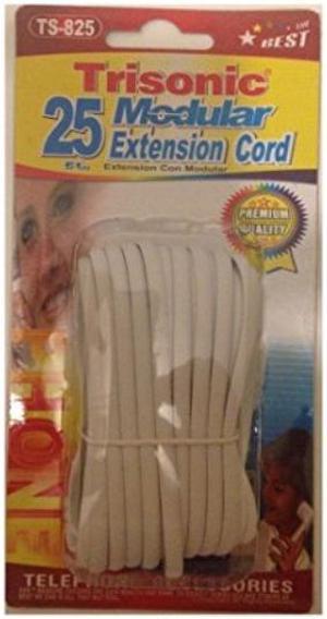 Trisonic Telephone Phone Extension Cord Cable Line Wire 25 White