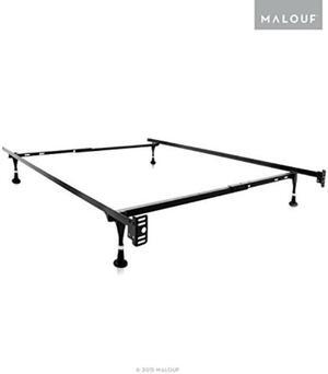 MALOUF Structures Twin/Full Adjustable Metal Bed Frame with in-line Glides Black