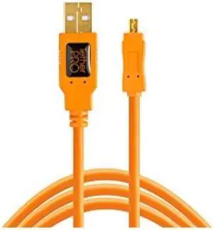 Tether Tools TetherBLOCK MC Multi Cable Mounting Plate with TetherPro 15' USB-C to Mini-USB 2.0 Type-B 5-Pin Cable, Orange