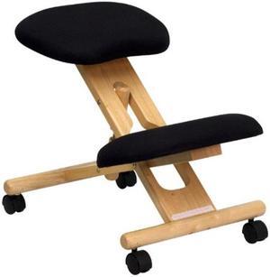 Flash Furniture Mobile Wooden Ergonomic Kneeling Office Chair in Black Fabric BIFMA Certified