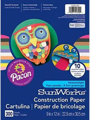 SunWorks construction Paper, 10 Assorted colors,  9" x 12", 300 Sheets