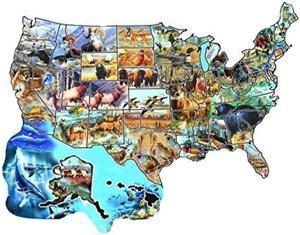 SunsOut Wild America 600 pc Shaped Jigsaw Puzzle -American Wildlife Theme