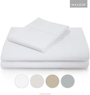 MALOUF 600 Thread count Luxurious Feel Soft cotton Blend Sheet Set with Deep Pocket Design, Queen, White