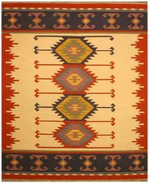 EORc DN1MU Handmade Wool Keysari Kilim Rug, 5-Feet by 8-Feet, Ivory