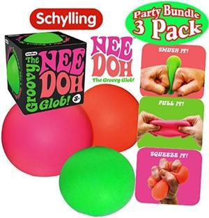 Schylling NeeDoh The groovy glob Squishy Squeezy Stretchy Stress Balls green Orange  Pink complete gift Set Party Bundle  3 Pack