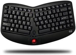 Adesso WKB-3150UB - Wireless Ergonomic Keyboard with Built-in Removable Trackball and Scroll Wheel, Split Key, Long Battery Life, Small and Portable -Compatible for Laptop/Desktop/PC/Windows XP/7/8/10