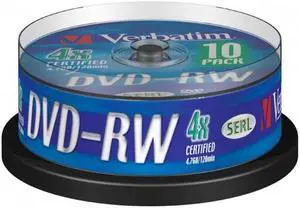 Verbatim 4.7GB 4X DVD-RW 10 Packs Disc Model 43552