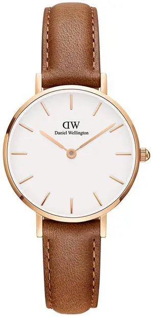 Daniel Wellington egg shell white 28mm dial rose gold bezel light brown leather strap ladies quartz fashion watch DW00100228