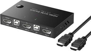 KVM Switch HDMI 2 Port Box,USB Switch selector 2 Computers Share Keyboard Mouse and HD Monitor,HUD 4K,Support Wireless Keyboard and Mouse Connections,with 2 HDMI & 2 USB Cables