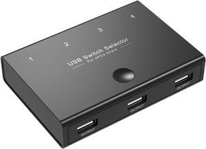 USB Switch Selector, KVM Switcher for 4 PC Sharing 3 USB Devices, One-Button Swapping for Keyboard, Mouse, Scanner, Printer, Computer, with 4 USB Cables