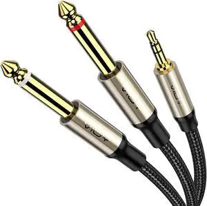 DIGITNOW 3.5mm 1/8" TRS to Dual 6.35mm 1/4" TS Mono Stereo Y-Cable Splitter Cord for Smartphone, Computer, CD Player, Speakers and Home Systems Amplifier, 6.6Ft