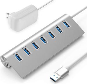 USB 3.0 Hub 7 Ports, Aluminum USB Hub 3.0 with 5V/4A 20W Power Adapter and 4.9Ft USB Cable, USB Hub for MacBook, Mac Pro, Mac Mini, Laptop, Desktop
