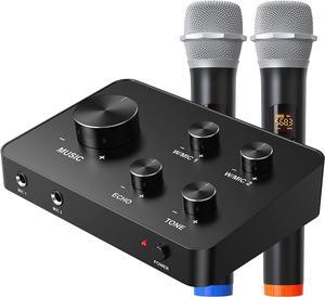 Portable Karaoke Microphone Mixer System Set, with Dual UHF Wireless Mic, HDMI & AUX in/Out for Karaoke, Home Theater, Amplifier, Speaker
