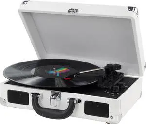 DIGITNOW Vinyl Record Player Wireless Turntable Bluetooth 3-Speed Portable Vintage Suitcase with Built-in Speakers - White