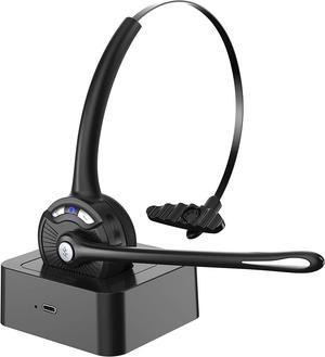Bluetooth Headset with Microphone, Noise Canceling Wireless On Ear Headphones, Bluetooth Headphones with Mic Charging Base, Phone Headset Mute Button for Laptop, Skype, Call Centers, Office, Trucker