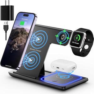 Wireless Charger, 3 in 1 Fast Wireless Charging Station, Wireless Charger Stand for 15/14/13/12/11/Pro/Max/XS/XR/X/8 Plus/8, Apple Watch 8/7/6/5/4/3/2/SE, for AirPods 3/2/Pro
