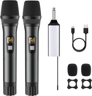 Wireless Microphones, Metal UHF Dual Handheld Dynamic Mic System,Microfonos Inalambricos with Rechargeable Receiver,200ft Range,for Karaoke, Speech, Wedding, Church, PA System,Singing Machine