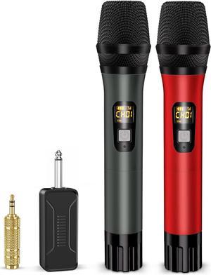 Wireless Microphones, Metal UHF Dual Handheld Dynamic Mic System,Microfonos Inalambricos with Rechargeable Receiver,160ft Range,for Karaoke, Speech, Wedding, Church, PA System,Singing Machine