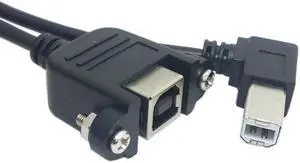 90 Degree Right Angled USB B Male to Female extension cable with screws for Panel Mount 1m