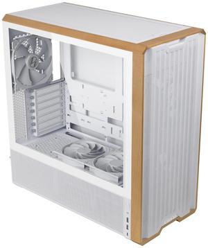 Lian Li LANCOOL 217 Genuine Walnut Wood Computer Case,  Mid-Tower ATX PC Case with 5 Pre-Installed PWM Fans 2x170mm, 2x120mm & 1x140mm, Flexible PSU & Cable Installation - White (LAN217W)