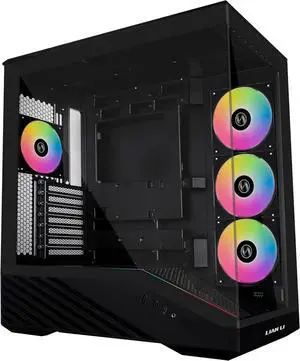 Lian Li V100 ATX Mid-Tower PC Case, 4 x 120mm ARGB PWM Fans  Pre-Installed, LED RGB Strip, Display Platform with Tempered Glass, Support 420mm GPUs, 360mm Radiator, Optimized Airflow - Black (V100RX)