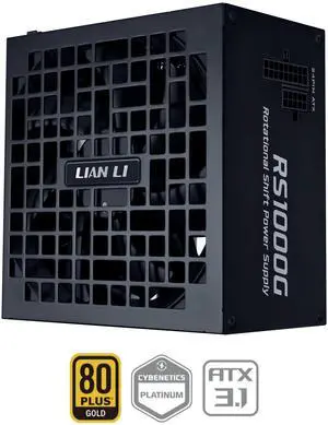 Lian Li RS 1000W Rotational Shift Fully Modular ATX Power Supply (W/o USB Fan Hub) 90° AC Inlet, Cybenetics Platinum, 80+ Gold, ATX 3.1, PCIe 5.1, 12V-2×6 Cable, 10 Year Warranty, Black (RS1000G.B) Lian Li RS 1000W Rotational Shift Fully Modular ATX Power Supply (W/o USB Fan Hub) 90° AC Inlet, Cybenetics Platinum, 80+ Gold, ATX 3.1, PCIe 5.1, 12V-2×6 Cable, 10 Year Warranty, Black (RS1000G.B)