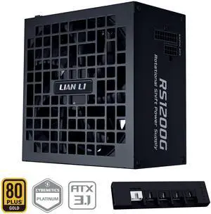 Lian Li RS 1200W Rotational Shift Fully Modular ATX Power Supply (W/ USB Fan Hub) 90° AC Inlet, Cybenetics Platinum, 80+ Gold, ATX 3.1, PCIe 5.1, 12V-2×6 Cable, 10 Year Warranty, Black (RS1200G.BH) Lian Li RS 1200W Rotational Shift Fully Modular ATX Power Supply (W/ USB Fan Hub) 90° AC Inlet, Cybenetics Platinum, 80+ Gold, ATX 3.1, PCIe 5.1, 12V-2×6 Cable, 10 Year Warranty, Black (RS1200G.BH)
