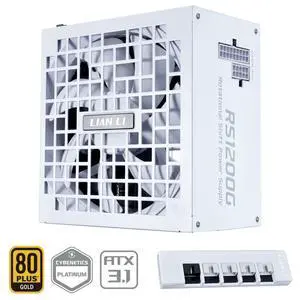 Lian Li RS 1200W Rotational Shift Fully Modular ATX Power Supply (W/ USB Fan Hub) 90° AC Inlet, Cybenetics Platinum, 80+ Gold, ATX 3.1, PCIe 5.1, 12V-2×6 Cable, 10 Year Warranty, White (RS1200G.WH) Lian Li RS 1200W Rotational Shift Fully Modular ATX Power Supply (W/ USB Fan Hub) 90° AC Inlet, Cybenetics Platinum, 80+ Gold, ATX 3.1, PCIe 5.1, 12V-2×6 Cable, 10 Year Warranty, White (RS1200G.WH)