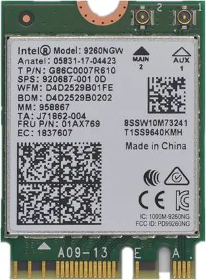 9260NGW WiFi Card,Dual Band Wireless- 9260AC AC 9260 NGFF WiFi Card M.2 NGFF 2.4/5GHz(160Mhz) Bluetooth 5.0 Wireless WiFi Card 1.73Gbps Gigabit