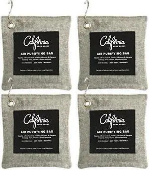 4 Pack with Hooks - 200g Activated Bamboo Deodorizer Natural, Air Purifying Bags, Dehumidifier, Odor Absorber, Odor Neutralizer for Home, Shoes, Car, Charcoal Colored, by California Home Goods
