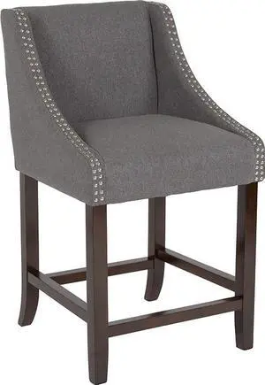Carmel Series 24" High Transitional Walnut Counter Height Stool with Accent Nail Trim in Dark Gray Fabric Carmel Series 24" High Transitional Walnut Counter Height Stool with Accent Nail Trim in Dark Gray Fabric