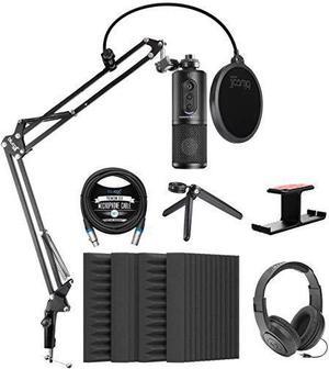 Audio-Technica ATR2500x-USB Cardioid Condenser Microphone (ATR Series) Bundle with Blucoil 4X 12 Acoustic Wedges, 10' XLR Cable, Boom Arm Plus Pop Filter, Headphone Hook, and Samson SR350 Headphones